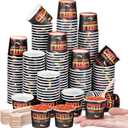 400 Pcs Chili Cook off Party Decorations, 200 Pcs 2 oz Mini Chili Cookoff Paper Cups and 200 Wooden Spoons Pepper Cook off Parties Decorations for Competition Prize Party Cooking Supplies (Black)