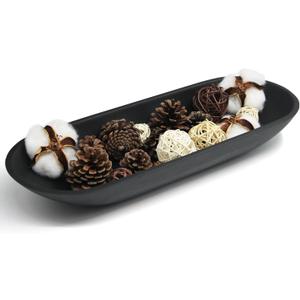 Large Decorative Bowl for Home Decor - Long Dough Bowl with Anti Slip Base for Table Centerpieces - Black Minimalist Design Dough Decor Bowl for Coffee Table, Dining Table Centerpiece Large Decorative Bowl for Home Decor - Long Dough Bowl with Anti Slip Base for Table Centerpieces - Black Minimalist Design Dough Decor Bowl for Coffee Table, Dining Table Centerpiece