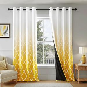 Metro Parlor Ombre Full Blackout Curtains 90 Inches Long 2 Panels for Living Room Bedroom Yellow White Moroccan Geo Patterned Room Darkening Thermal Insulated Grommet Top Window Treatment Drapes,52x90