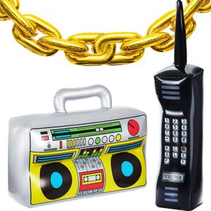 22 Pieces Boom Balloon Inflatable Radio Boombox Mobile Phone and 16 Inch Gold Inflatable Foil Chain Balloons 80s 90s Party Decorations Supplies Cosplay Props Hip Hop Theme Birthdays Weddings