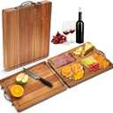 Double Side Acacia Wood Serving Tray, Serving Platters and Trays, Charcuterie Boards Wooden Tray with Vintage Metal Handles, Wooden Cutting Boards for Kitchen, Trays for Serving Food Serving Platter