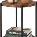 TeoKJ 2 Tier Small Side Table, Folding Round Metal End Table with Two Removable Wooden Tray, No Assembly Nightstand for Bedroom Living Room Bedside Round Bedside Table for Small Spaces, Walnut