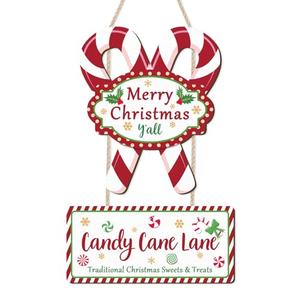 CHDITB Merry Christmas Y'all Front Door Sign Wreath(12"x19"), Wooden Candy Cane Lane Christmas Winter Decoration Wall Hanging, Rustic Red Green Xmas Welcome Decor for Porch Party Outdoor
