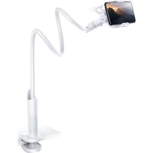 Lamicall Phone Holder, Gooseneck Mount, Compatible with 4-7'' Smartphones and Desktops, Adjustable Arm and Non-Slip Base, Easy to Install and Use (White)