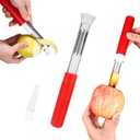 Red Apple Corer and Peeler, Multi Functional Apple Corer for Bell Peppers Pears,Stainless Steel 2-In-1 Household Kitchenware, Plastic-Handle,Fruit and Vegetable Peeling Tool,Christmas Halloween Gifts
