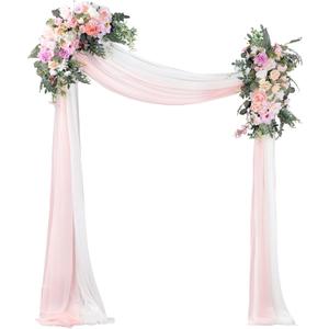 Canlierr Wedding Arch Flowers Kit Pack of 4 Include 2 Pcs Artificial Flower Arrangement and 2 Pcs Chiffon Draping Fabric for Wedding Decor Backdrop Ceremony Bridal Shower Banquet Party(Pink)