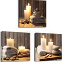 LZIMU Zen Canvas Wall Art 3 Panels Stone Candle and Bath Towel Picture Prints for SPA Meditation Room Bathroom Decor Framed (Zen-1, 12"x12"x3P)