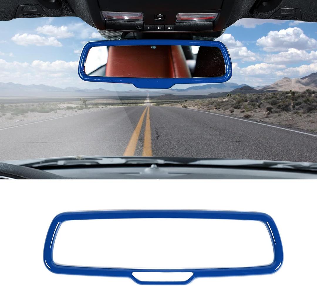 RT-TCZ Rear View Mirror Cover Trim Frame Interior Decoration Accessories for Dodge RAM 2010-2017,for Dodge Challenger 2015-2022,for Dodge Charger 2010-2022,Blue