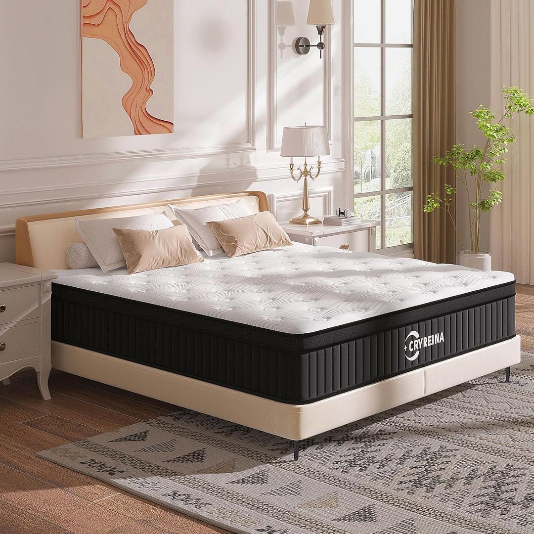 CRYREINA Queen Mattress, 12 Inch Queen Hybrid Mattress in a Box, Upgrade Individually Pocket Springs, Medium Firm, Pressure Relief, Breathable Comfort and Durable