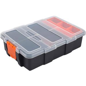 Small Tool Parts Box, Plastic Tool Storage Case, Home Hardware Organizer with Removable Dividers, Small Toolbox for Nails, Screws, Nuts and Bolts, 10-Compartment (15.5x22.5x5.6cm/6.1x8.9x2.2in)