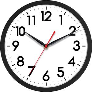 AKCISOT Wall Clock 10 Inch Silent Non-Ticking Modern Clocks Battery Operated - Analog Small Classic for Office, Home, Bathroom, Kitchen, Bedroom, School, Living Room (Black)