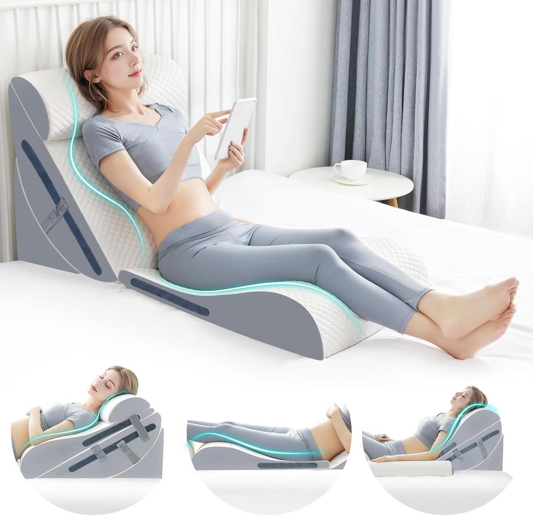 4PCS Orthopedic Bed Wedge Pillow Set with Full Memory Foam Waist Pillow, Wedge Pillow for Back Pain Relief, Adjustable Bed Wedge Pillow for Sleeping, Post Surgery, Leg Elevation, Acid Reflux & GERD