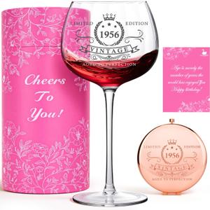 70th Birthday Gifts for Women, 1956 Vintage Wine Glass, Elegant Present for Mom, Grandma, Friend or Wife  Celebrating 70 Years of Love and Life