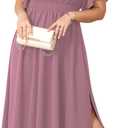 Women Plus Size Dress Wedding Guest Formal Ruffle Short Sleeve Square Neck Smocked Flowy A Line Slit Maxi Dresses (Dusty Pink), Size: XX-Large Plus
