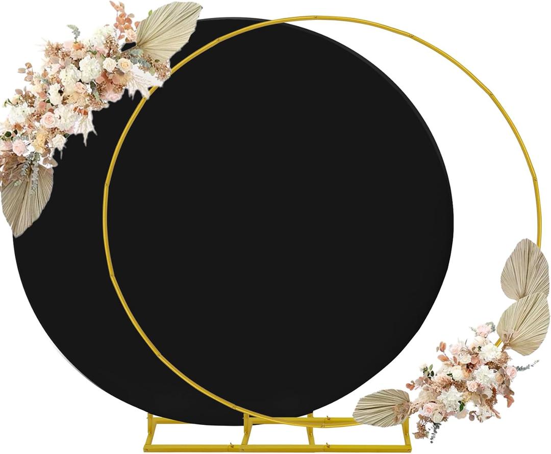 6.6ft Round Backdrop Stand and Black Covers 1 Stable Balloon Arch Stand with Base and 1 Polyster Circle Arch Covers Metal Wedding Arch Backdrop Stand Frame for Parties Baby Shower Garden Decorations