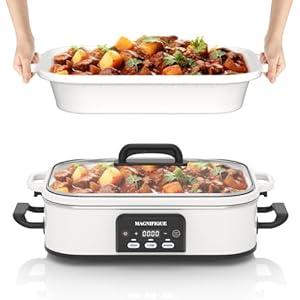 4 Quart Casserole Programmable Slow Cooker with Ceramic Baking Dish - Perfect Kitchen Small Appliance for Family Dinners, Oven Safe and Durable Bakeware for Lasagna, Roasts (White)