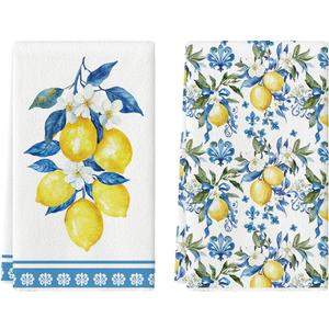 Artoid Mode Lemon Flowers Floral Summer Kitchen Towels Dish Towels, 18x26 Inch Seasonal Decoration Hand Towels Set of 2