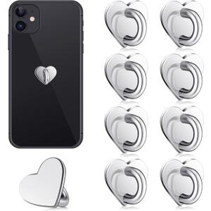 Moxweyeni 8 Pcs Cell Phone Finger Ring Adhesive Metal Phone Finger Grip Loop Stand Heart Grip Holder Charm Hook for DIY Hanging Supplies(Silver)