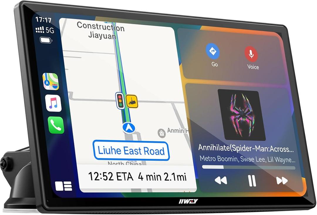 IK5 9" Wireless Apple CarPlay & Android Auto Screen, Portable Car Stereo with 4K Dash Cam & 1080p Backup Camera, Add CarPlay to Any Vehicle, Touchscreen, Mirror Link