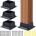 4" x 4" Post Base, 4 Pcs Post Brackets Inner Size 3.9"x3.9" Wood Fence Post Anchor Heavy Duty Powder-Coated Steel Post Bracket for Wood Deck Porch Railing Pergola Mailbox Support (4 Pcs)