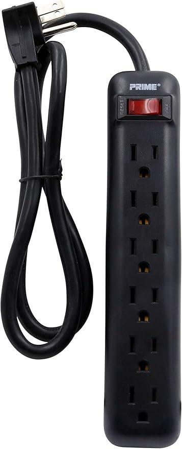 Prime Wire & Cable PB922009 6-Outlet Power Strip with Right Angle Plug and 14-3 SJT 3-Feet Cord, Black And GE RG6 Coaxial Cable, 15 Ft. F-Type Connectors