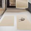 YIHOUSE Bathroom Rug Sets 2 Piece, Ultra Thin Bath Mat Fit Under Door, Quick Dry Absorbent Bath Mat for Bathroom Non Slip Machine Washable Floor Mat (Beige, 2 Piece)