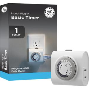 GE 24Hour Mechanical Outlet Timer Switch, Single Polarized Plugin Control for Indoor Lighting, Lamps, Christmas Trees and Seasonal Decor (1 Pack), 15119