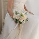 GLIDLION Wedding Bouquets Large for Bride Bridesmaid,White Champagne Artificial Roses Flowers for Wedding Church Decoration (9.5in)