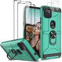 Jeylly Moto G 5G Case with [2 Pack] Glass Screen Protector and [2 Pack] Soft Camera Protector, Hybrid Hard PC Soft TPU Bumper Protective Case with 360 Rotation Kickstand for Moto One 5G Ace, Turquoise