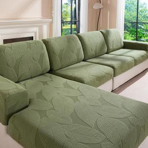 QIANMEW Couch Covers for Sectional Sofa, Washable Stretch Soft Sofa Cushion Covers L Shape Sofa Slipcovers Anti Slip Furniture Decor Protector for Pets (1PC L Chaise Cover,Green)