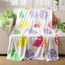 Tingjoo Easter Throw Blanket Double Sided Eggs Bunny Fuzzy Blanket Colorful Easter Soft Flannel Decor for Cute Happy Gift Bed Sofa Couch Chair Home Decor, 60 x 50 Inch(White, Bunny Eggs)