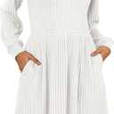 AUSELILY Womens Fall Dress 2025 Long Sleeve V Neck Short Dress Lightweight Casual Knit Sweater Dresses with Pockets (X-Large, White)