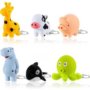 Kenning 6 Pieces Animal Flashlight Keychain Mini Pediatric Nurse Flashlight Badge Reel Pediatric Pen Lights Keychain for Nursing Staff Urgent Care