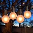 SUNSGNE 25Ft Outdoor Patio String Lights G40 with 27 Frosted White Globe Bulbs, Waterproof Connectable Hanging String Lights for Backyard Porch Balcony Party Christmas Decor, 5 Watt, Black Wire