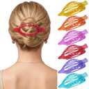 French Flat Hair Clips for Women - 6Pcs Flat Hair Claws for Thin Thick Hair Strong Hold No Slip Grip Hair Claw Clips for Women Girls (Sequins (L:4.6 IN, W:1.97IN))