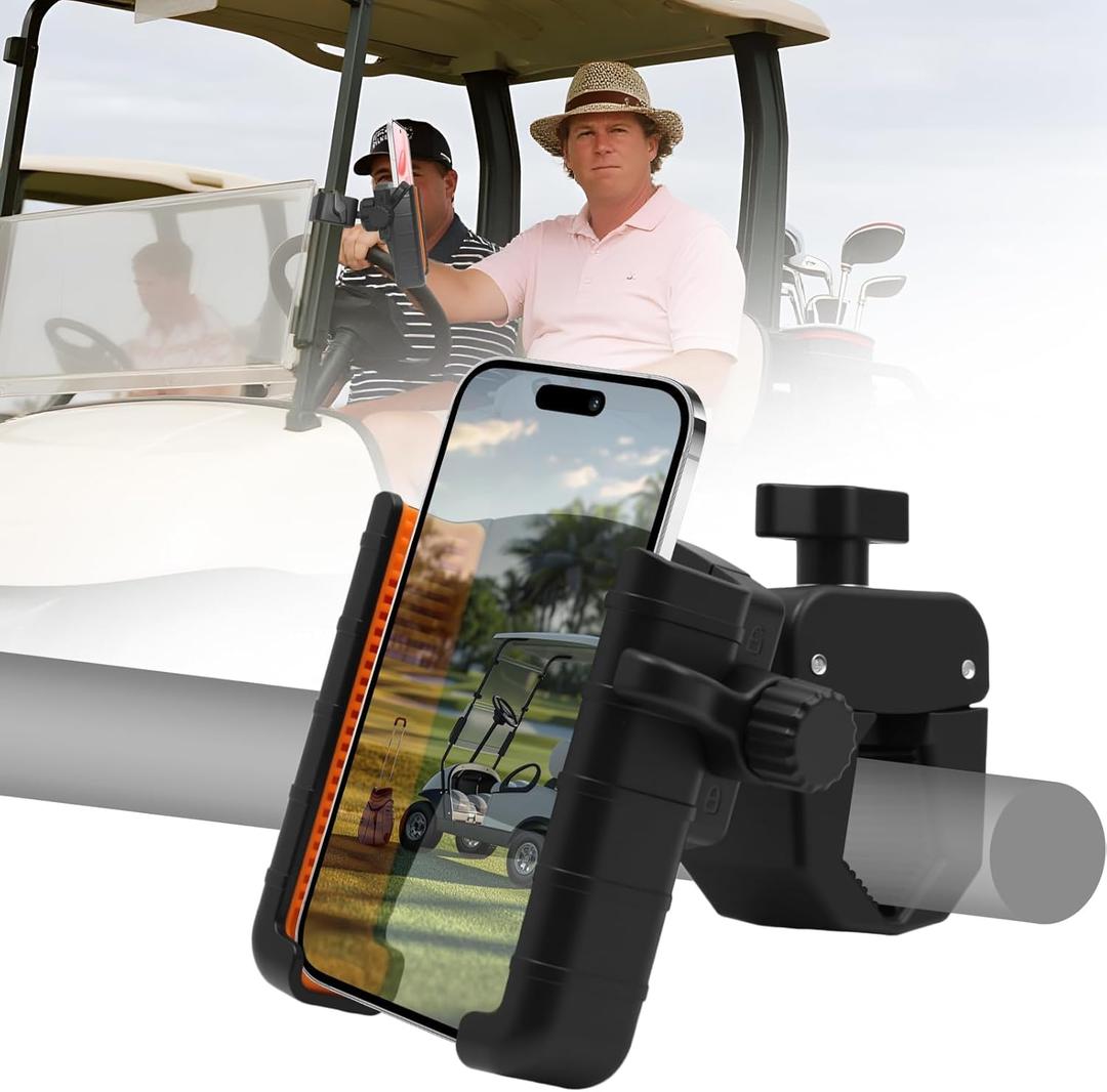 Golf Cart Phone Mount Holder, Rotatable Universal Phone Mount, Golf Push Cart Phone Holder for Big Phones, Compatible with iPhone, Galaxy, Pixel, All Smartphones, Golf Cart Accessories Essentials Gift