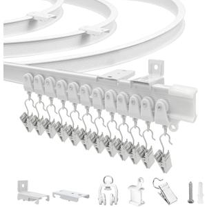 Ceiling Curtain Track, Flexible Bendable Curtain Track Wall Mount Curtain Rail Track System 16Ft Ceiling Track for Curtains Curved Curtain Track for Bay Window, Room Divider