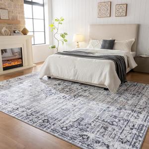 4x6 Washable Area Rug Vintage Distressed, Low Pile Rug with Non Slip Backing & Reinforced Edges, Ultra Soft Vintage Foldable Indoor Carpet for Living Room, Bedroom, Entryway, Bathroom, Gray (Grey)