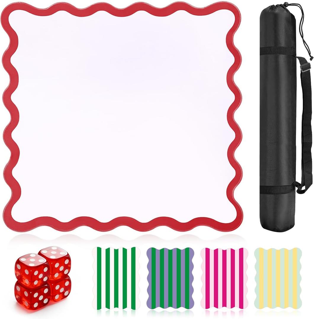 32.4in Scalloped Mahjong Mat，Anti Slip Noise Reduction Mahjong Accessorie Mahjong Table Mat，Majiong Mat For Travel，Comes With 4 Dice And 1 Mahjong Mat Storage Bag, 4 Mahjong Shuffle Cards (Red)