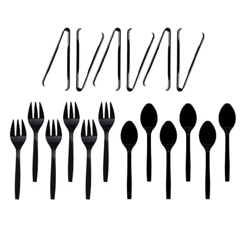 Party Essentials Plastic Serving Utensils for Party Buffet Kit, Black, Spoons/Forks/Tongs, 18-Piece