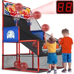 2 in 1 Dual Basketball Arcade Game Indoor/Outdoor With LED Scoring and Sound, Sport Play Toy Includes 6 Balls & Instruction & Pump For Teen Kids Toddler Birthday Christmas Carnival Backyard Party Gift