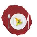 VOXIVEE Placemats Set of 4 - Round 15 Inch Cotton Linen Embroidered Scalloped Cloth Table Mats, Washable Red Placemat for Valentine Thanksgiving Holiday Wedding Party Decor