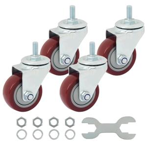 Finnhomy Swivel Caster Wheels 3 Inch Threaded Stem Casters Set of 4 Heavy Duty 1/2"13 x 1 with Brake Polyurethane Industrial Locking Castors Wheels for Cart/Furniture 2200 Lbs Smooth Casters, Red