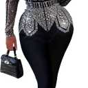 Nagfar Women Hot Drilling Rhinestone Sexy Elegant Bodycon Jumpsuits Birthday Party Club Night Rompers (Large, 9g Black)