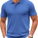 COOFANDY Mens Knit Polo Shirts Casual Short Sleeve Button Down Polo Shirt Classic Golf Shirts, S