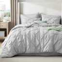 Bedsure Queen Comforter Set Light Grey - Bed in a Bag Queen Size Bedding 7 Pieces, GentleSoft Pintuck Bed Set Gift for Family, Pinch Pleat All Season Comforter with Sheets, Pillowcases & Shams