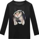 futurino Women's Long Sleeve T-Shirt Round Neck Pullover Cat Print Loose Top (XL)