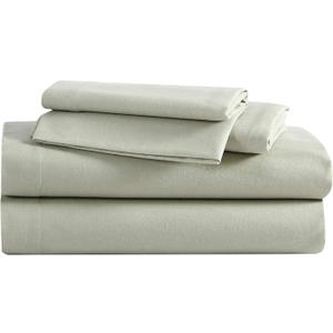 Eddie Bauer - Flannel Sheets Queen Size, Anti-Pilling & Wrinkle Resistant Cotton, Touchably Soft for All-Season Comfort - Bed Sheets with Matching Pillowcases & Fitted Sheet (Solid Green)