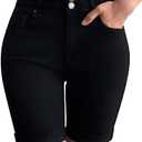 roswear Women's Mid Rise Skinny Butt Lifting Stretchy Bermuda Jeans Shorts, M, Black