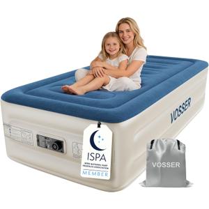 VOSSER Twin Air Mattress with Built-in Pump,Fast & Easy Inflation/Deflation Inflatable Mattress, Foldable Blow Up Mattress with Storage Bag, Inflatable Bed for Home, Camping & Guests (Blue)